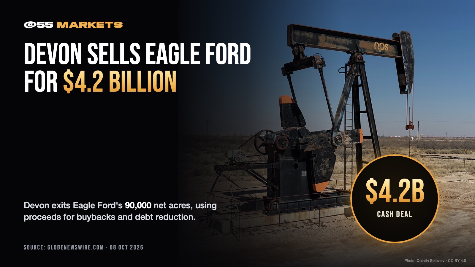 DEVON SELLS EAGLE FORD FOR $4.2 BILLION CASH