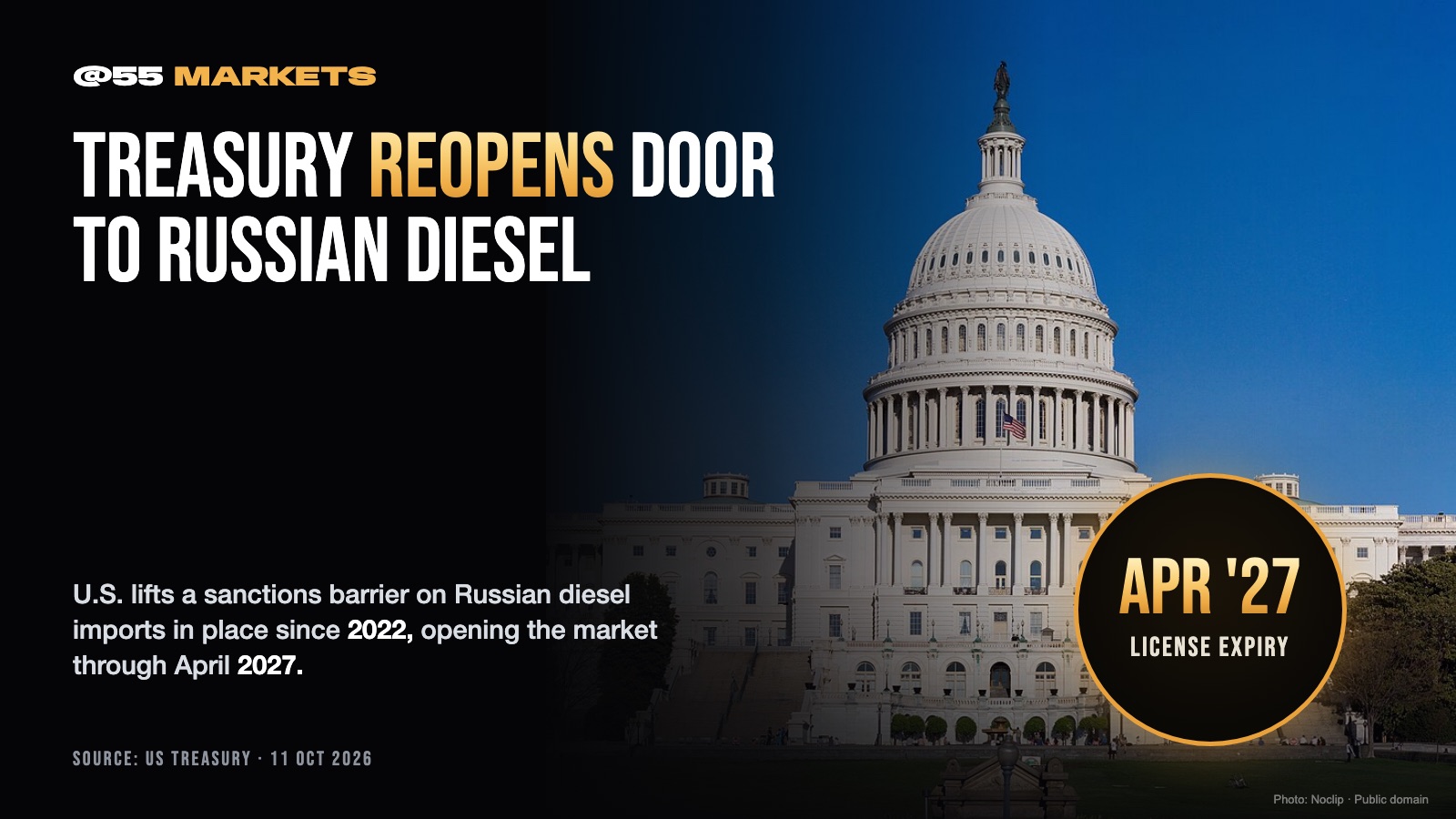 TREASURY REOPENS U.S. MARKET TO RUSSIAN DIESEL