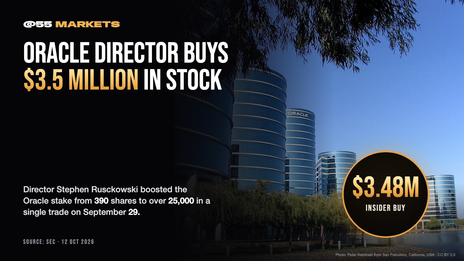 ORACLE DIRECTOR BUILDS STAKE WITH $3.5 MILLION BUY