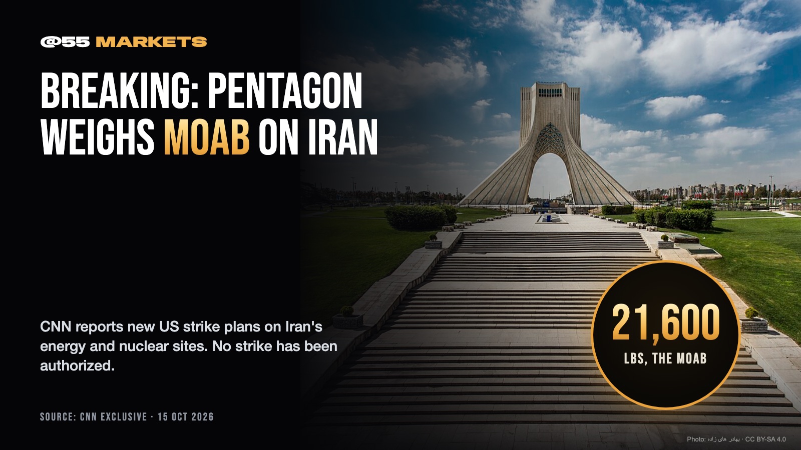 BREAKING: The Pentagon has drawn up new strike plans on Iranian energy and nuclear sites, possibly using the 21,600-lb MOAB, CNN reports. Officials doubt it can reach buried facilities. Nothing authorized; timing could be before or after the midterms.