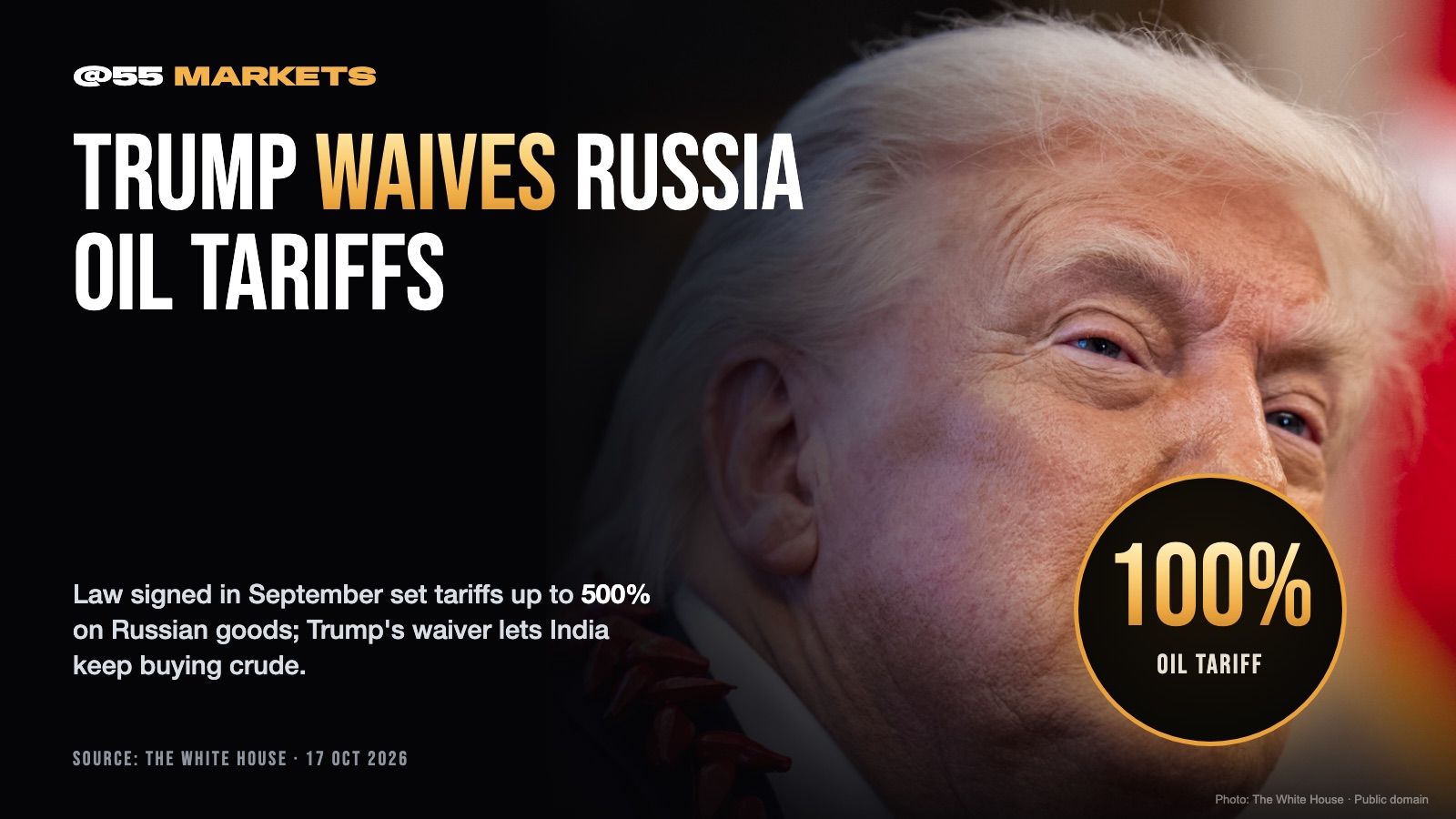 TRUMP WAIVES RUSSIA OIL TARIFFS BEFORE DEADLINE
