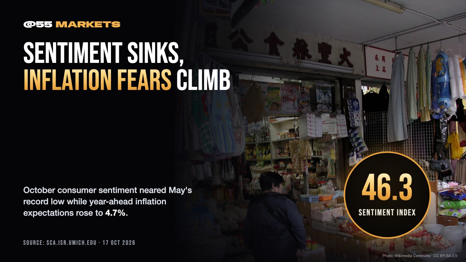CONSUMER SENTIMENT SINKS, INFLATION FEARS HIT CYCLE HIGH